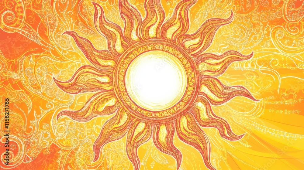 Aufkleber Bright sun doodle with pancake like rays creating a cheerful atmosphere for a fun day. Generative AI