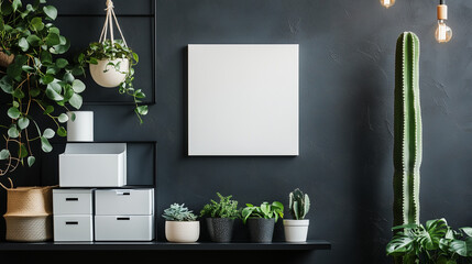 モダンなオフィスと空白のフレームモックアップ