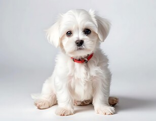 Obraz premium Adorable White Maltese Puppy Sitting Posing
