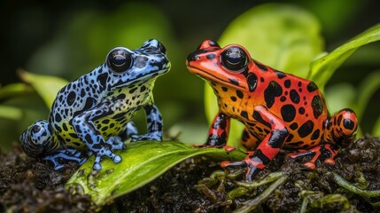 Fototapeta premium Frogs Hopping Among Vibrant Jungle Plants