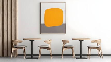 Modern Minimalist Cafe Interior with Artistic Wall Decor Elements