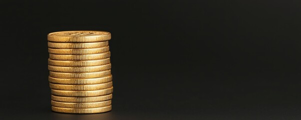 economic stability forecast concept. Stack of shiny gold coins on a dark background.