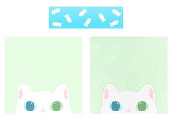 Cute White Cat Green Paper With Blue Tape Memo Paper Memo Pad Note Pad Paper Post It Digital Blank Paper Blank Note