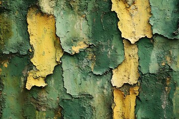Green and Yellow Paint Peeling From Old Surface