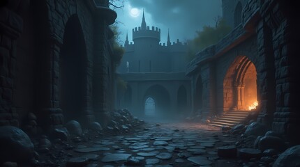 Fantasy game in the castle dungeon, gothic setting, hyper-detail