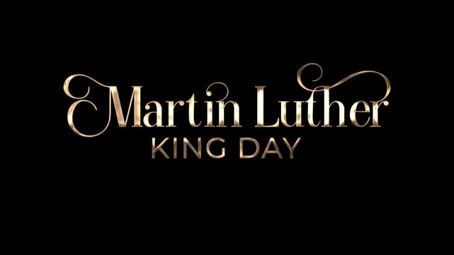 Martin Luther King Jr. Day Animation lettering in gold color. handwriting mlk day. 4k video alpha channel. celebrating MLK day. 