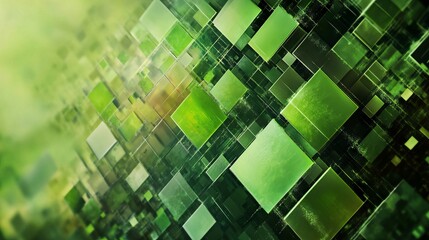 Modern abstract geometric design with green square shapes on smooth background