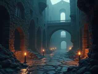 Fantasy game in the castle dungeon, gothic setting, hyper-detail