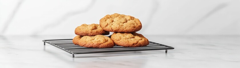 3D Baked cookies cooling on rack in minimalist kitchen delicious treats clean environment culinary delight