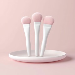 3d minimalist cosmetic brush set icon soft matte finish studio setting high-quality visuals beauty concept