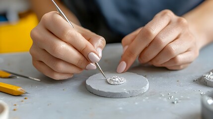 Hands Crafting Decorative Element with Precision in Studio