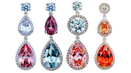Sparkling diamond earrings with various gemstone cuts luxurious fine jewelry transparent background 