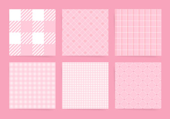 Romantic Pink Checkered and Gingham Pattern Set with Diamond Hearts and Minimalist Motifs for Valentines Day Designs