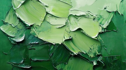 A green painting with green paint splatters