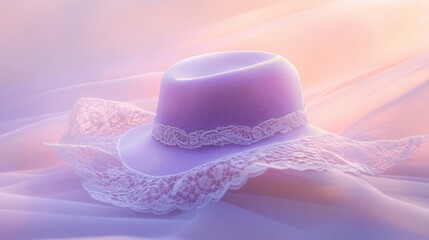 Delicate Lavender Hat with Lace on Soft Pastel Background
