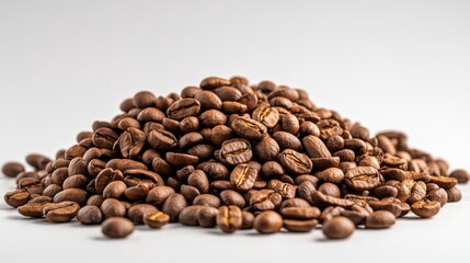 Fototapeta premium Aromatic Fresh Coffee Beans with Rich Textures on White Background