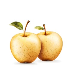 Fresh and Juicy Yellow Apples with Water Droplets and Leaves