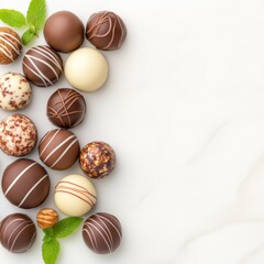 Obraz premium Exquisite chocolate truffles luxury sweets elegant display white backdrop gourmet treats aesthetic appeal