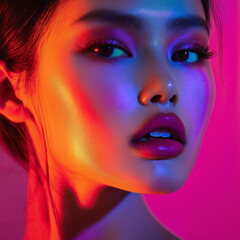Vibrant portrait of a model studio photography colorful lighting close-up beauty and fashion concept