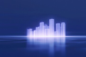 energy policy legislation concpt. Futuristic city skyline with glowing buildings reflected on water.
