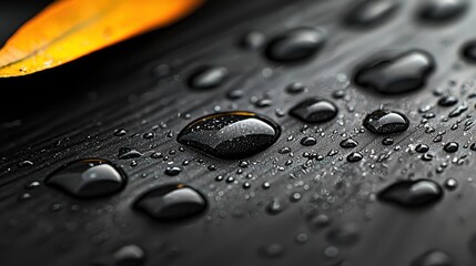 Rainy Day Concept - Close-up of Water Droplets Beading on Umbrella Surface in Wet Weather