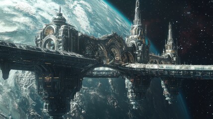 Cosmic Citadel: A Celestial Metropolis Orbiting a Distant Planet