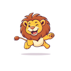 Fototapeta premium Playful Jumping Lion Cub Cartoon Illustration