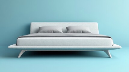 Modern Minimalist Bed Design with Soft Cushions and Light Blue Wall