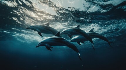 Obraz premium Four dolphins swimming in the ocean