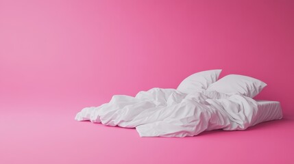 Obraz premium Soft White Bedding and Pillows on Bright Pink Background