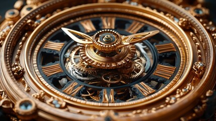 Fototapeta premium Intricate golden clock mechanism showcasing craftsmanship and design.