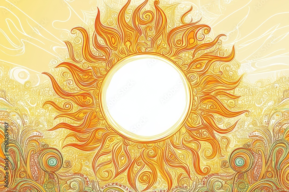 Aufkleber bright sun doodle with swirling rays brings warmth and creativity to a sunny day in a whimsical art 