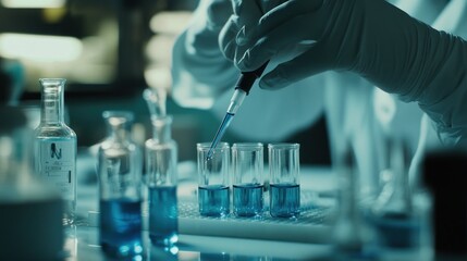 A person is pouring liquid into a beaker