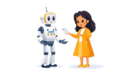 Friendly Robot and Woman in Modern Communication Setting