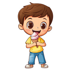 Obraz premium Adorable Boy Enjoying a Delicious Ice Cream Cone