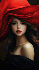 A fashionable girl wearing a red hat