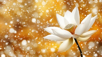 Elegant White Lotus Flower with Glowing Background and Bokeh Effect