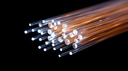 fiber optic system. Illuminated Fiber Optics Bundle Close-up Shot