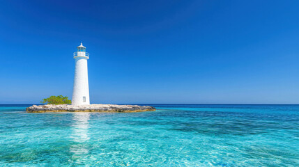 Tranquil Island with Crystal Clear Waters and a Majestic Lighthouse