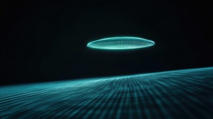 Ufo encounter in digital space futuristic visualization 3d graphic sci-fi environment aerial view...