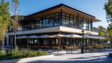 Modern Restaurant Building With Outdoor Patio Seating
