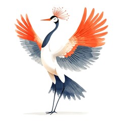Fototapeta premium A Watercolor Illustration of a Grey Crowned Crane with Wings Spread Wide.