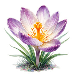 Single crocus with watercolor style isolated on transparent background, Ai generative images