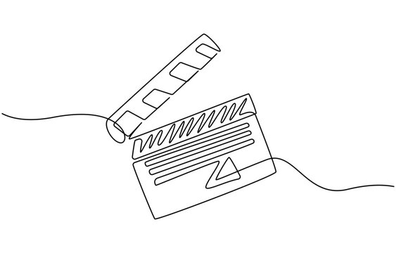 recommend clip art: Continuous line drawing of retro old classic movie board clapper and film reel. One single line art vintage film scene taker item concept design graphic