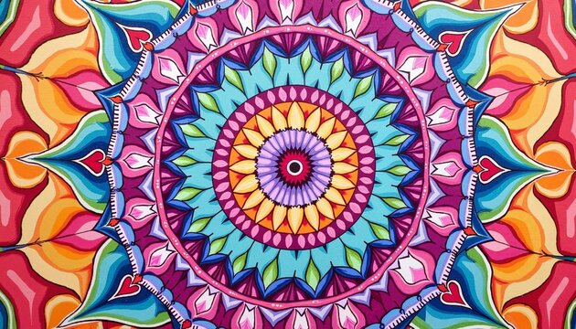 Vibrant and colorful mandala with intricate patterns and bright colors.