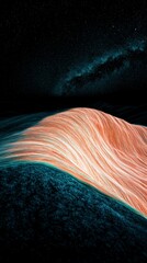 Naklejka premium Abstract Night Sky Landscape Orange Lines Milky Way Dark Hills