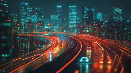 Obraz premium Smart Innovation city with connection cyber security network reciprocity over the night cityscape future wireless digital city and social media networking systems that connects people in the city