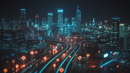 Fototapeta premium abstract professional business team people innovation connection of line from nail node to node on Smart Innovation city with connection cyber security network reciprocity , networking concept