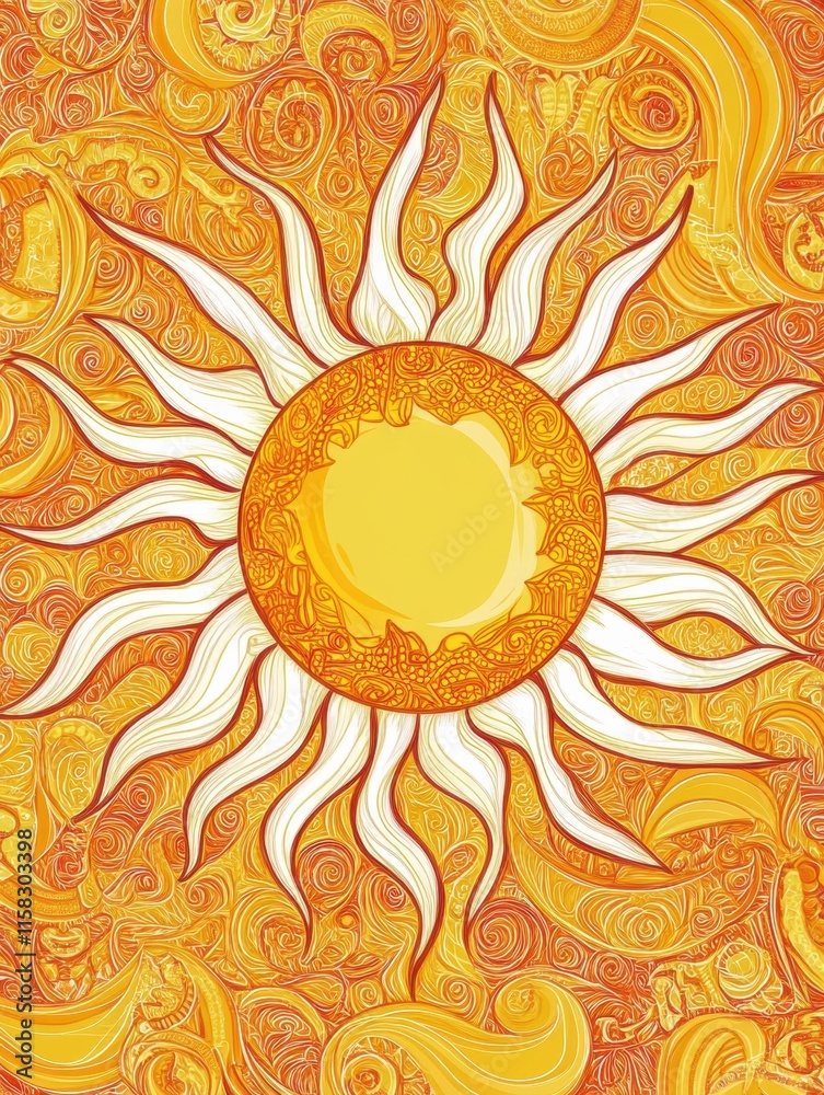 Aufkleber vibrant doodle of a sun with bright rays radiating warmth and happiness in a colorful background. ge