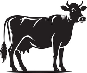 Black and white illustration of a cow